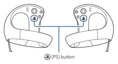 Both Sense controllers with the two PS buttons highlighted.