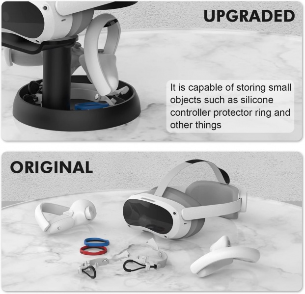 File:AMVR Stand Holder for Meta Quest 2-Quest Pro-PSVR2-Pico 4 - Universal VR Headset Display Dock with 2 Touch Controllers Hanger Station image4.jpg