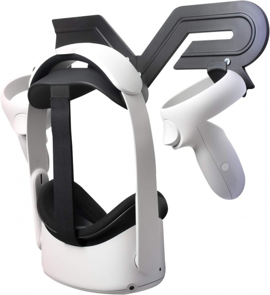 File:CNBEYOUNG VR Headset Wall Mount Stand with Lens Cover - Compatible with Quest 2 Pro, Valve Index, PSVR 2, Pico 4, Pimax VR Headsets and Controllers - Black image3.jpg