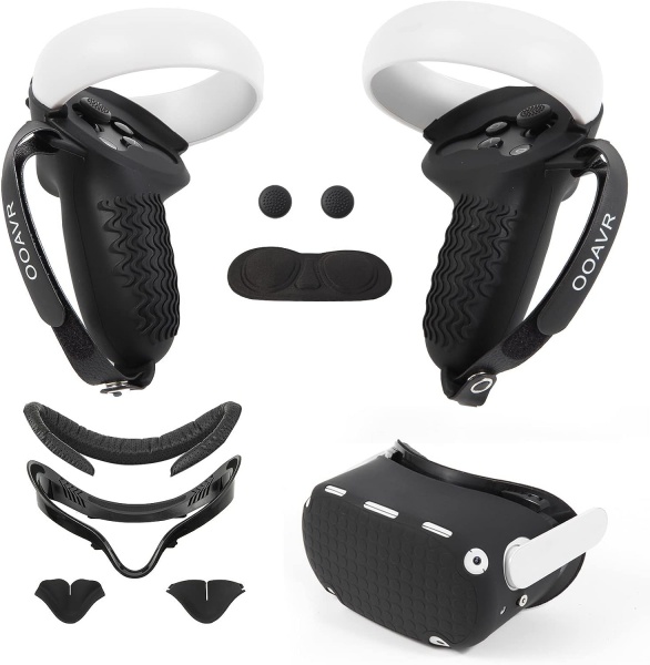 File:Meta-Meta Quest 2 Accessories 5-in-1 Set- VR Controller Grip & Shell Cover, Facial Interface Bracket - Black image1.jpg