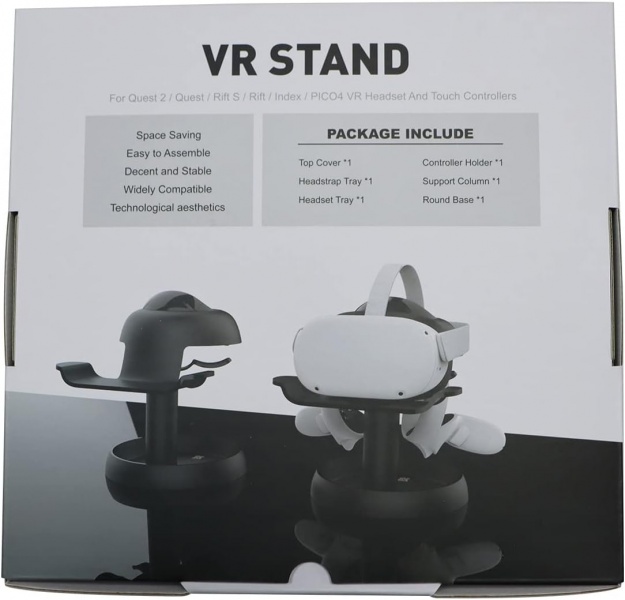 File:AMVR Stand Holder for Meta Quest 2-Quest Pro-PSVR2-Pico 4 - Universal VR Headset Display Dock with 2 Touch Controllers Hanger Station image11.jpg