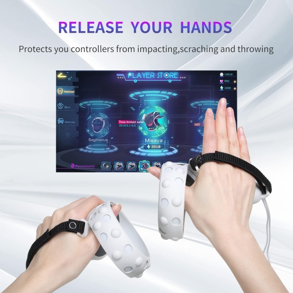 File:YRXVW Meta Quest 2 Silicone Cover Set - Includes VR Headset Shell, Controller Grip, Face & Lens Covers, Stick Caps - Sweatproof, White image3.jpg