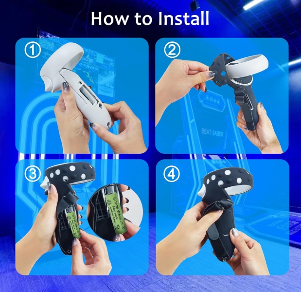 File:AMHOGER Meta Quest 2 Controller Grips - Silicone Covers with Knuckle Straps, Battery Access, Black+White Set image6.jpg