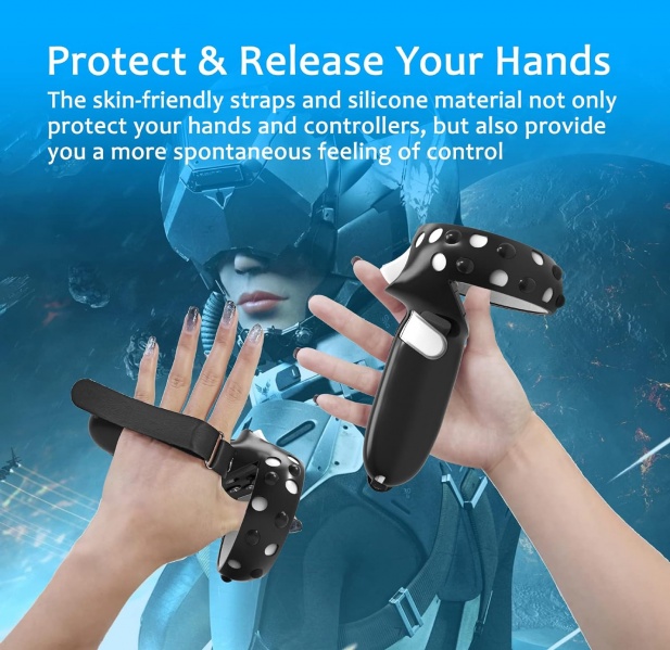 File:AMHOGER Meta Quest 2 Controller Grips - Silicone Covers with Knuckle Straps, Battery Access, Black+White Set image4.jpg