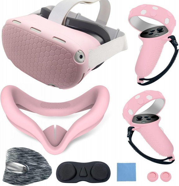 File:JYMEGOVR Meta Quest 2 Silicone Cover Set - Protective VR Accessories, Soft Shell Skin, Controller Grips & Face Cover - Pink image1.jpg
