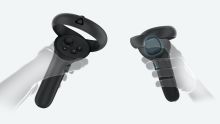 HTC Vive Focus 3 controllers with illustrated hands.
