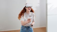 Oculus Quest 2 being worn, in a 2020 manufacturer photograph.