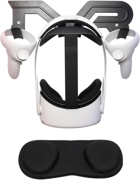 File:CNBEYOUNG VR Headset Wall Mount Stand with Lens Cover - Compatible with Quest 2 Pro, Valve Index, PSVR 2, Pico 4, Pimax VR Headsets and Controllers - Black image1.jpg