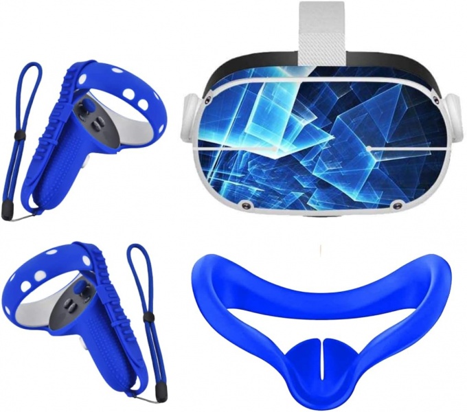 File:Clean VR 3-in-1 Meta Quest 2-Meta Accessories Set- Anti-Leak Face Cover, Non-Slip Grip Covers, Sweatproof Decal Skin (Space Blue) image1.jpg