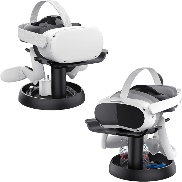 File:AMVR Stand Holder for Meta Quest 2-Quest Pro-PSVR2-Pico 4 - Universal VR Headset Display Dock with 2 Touch Controllers Hanger Station image1.jpg