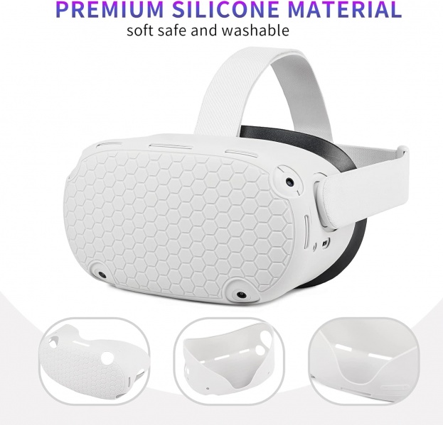 File:YRXVW Meta Quest 2 Silicone Cover Set - Includes VR Headset Shell, Controller Grip, Face & Lens Covers, Stick Caps - Sweatproof, White image2.jpg
