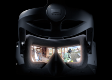 Manufacturer illustration of StarVR One's face cushion and lenses, published in 2018.