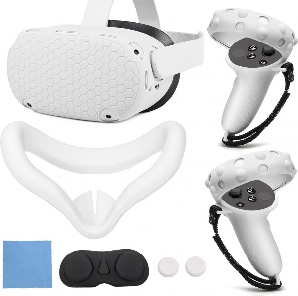 File:YRXVW Meta Quest 2 Silicone Cover Set - Includes VR Headset Shell, Controller Grip, Face & Lens Covers, Stick Caps - Sweatproof, White image1.jpg