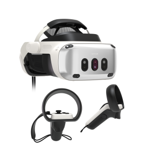 Varjo XR-4 with its controllers in the 2023 product announcement. (c) Varjo.